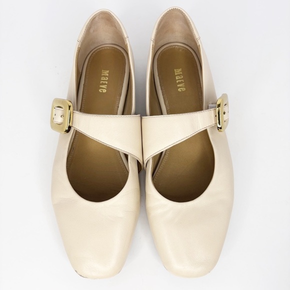 Maeve Buckle Mary Jane Flats Beige Leather Size 40 - Picture 8 of 10